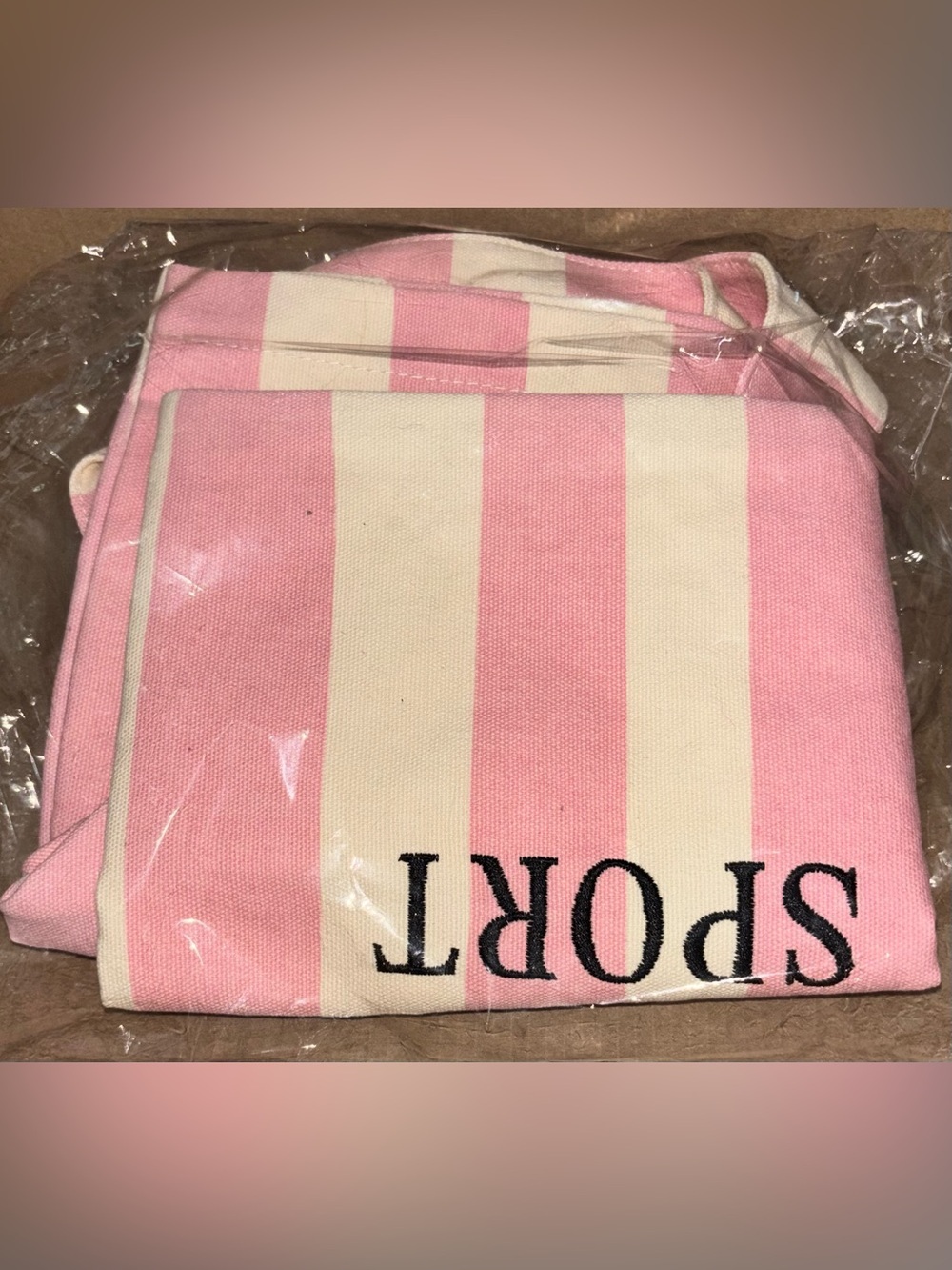 NWT Frasier Sterling Sport Pink & Cream Cotton Canvas Tote Bag HUGE - Picture 7 of 14